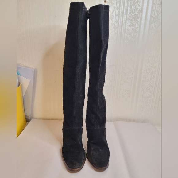Joyce California Vintage Black Suede Knee High Boots Size 8.5 Tall Heel - Picture 3 of 11